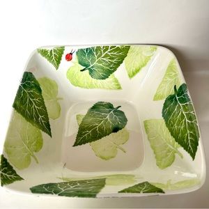 Casafina Square Ceramic Serving Bowl Green Leaves And Ladybug Portugal
